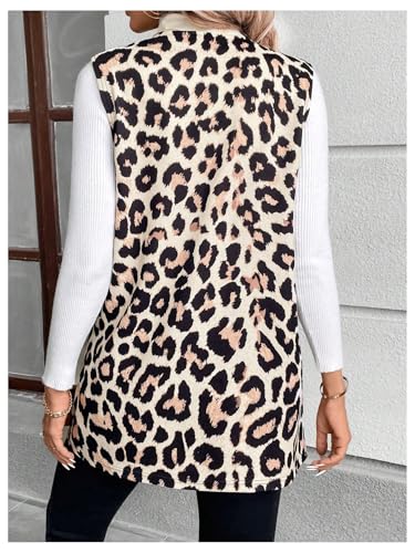 MakeMeChic Women's Leopard Print Open Front Vest Outerwear Sleeveless Vintage Jacket Coat2