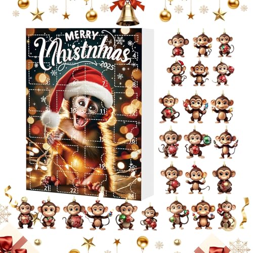 Calendario De Adviento 2025 Mono Colgante Árbol De Navidad | 24 Piezas Lindo Mono Árbol De Navidad 2D - Suministros de para Acción de Gracias Apartamento Dormitorio Escuela Oficina