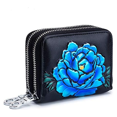 BAKUN Flower Leather Business Credit Card Wallet Holder Case Name Card Holder Leather ID Case Holder Security Travel Wallet(Blue) Cover