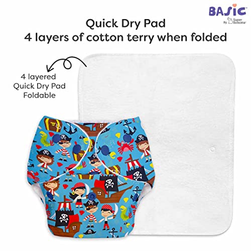 Image of SuperBottoms BASIC Pack of 2 Diaper + 2 Inserts, Combo Pack of Assorted Freesize Washable and reusable cloth diaper with dry feel soakers,Unisex Baby (5-17kgs).