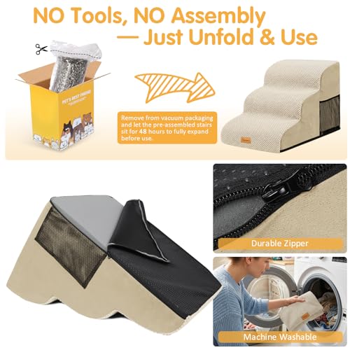 Image of Topmart 3 Tiers Foam Dog Ramps /Steps,Non-Slip Pet Steps | Extra Wide Deep Dog Stairs,High Density Foam Pet Stairs /Ladder,Best for Older Dogs,Cats,Small Pets