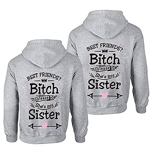 Daisy for U Beste Freunde Pullover für Zwei Mädchen Best Friends Hoodie BFF Pullover Sister Kapuzenpullover Damen Pulli Geburtstagsgeschenk 1 Stück-Grau-M