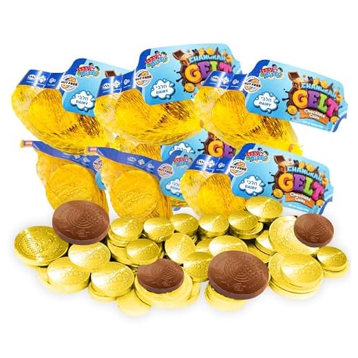 Izzy 'n' Dizzy Hanukkah Gelt Coins Chocolate, Kosher Milk Chocolate Coins Nut Free (Dairy), Filled with Menorah Embossed Hanukkah Gelt Coins (6 Mesh Bags)