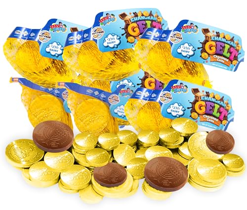 Izzy 'n' Dizzy Hanukkah Gelt Coins Chocolate, Kosher Milk Chocolate Coins Nut Free (Dairy), Filled...
