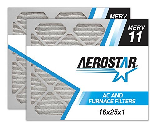 16x25x1 AC and Furnace Air Filter by Aerostar - MERV 11, Box of 2