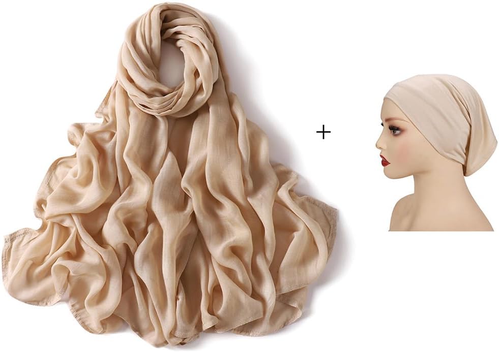 Premium Viscose Hijab Scarf with Modal Undercap Hijabs Set For Women Head Wraps Solid Color image 3