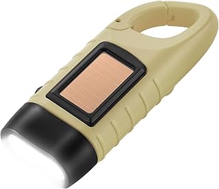 Simpeak Emergency Flashlight Hand Crank, Portable LED Flashlight Hand Crank Solar Powered Dynamo Carabiner Energy Rechargeable Flashlight Torch for Camping Climbing Hiking