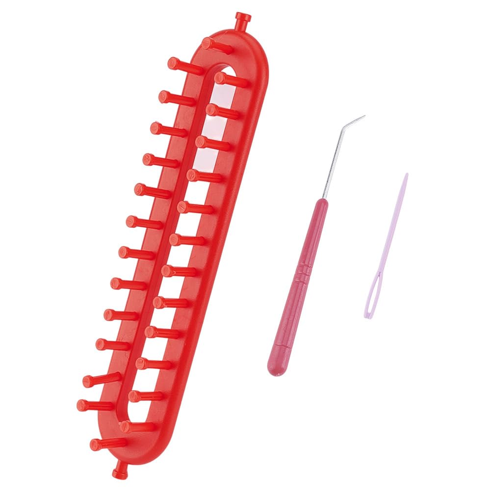 HOBBIESAY Telar largo de tejer de 26 cm, tejedor de ganchillo, telar rectangular, kit de tejer con aguja de gancho, color rojo, para principiantes, bufanda, suéter, chal, mantas, kit de puntos