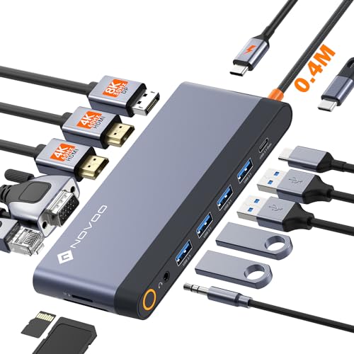 USB C Docking Station 14-in-1 Quad Display, Dual 4K HDMI, 8K DP, VGA, Ethernet, 100W PD