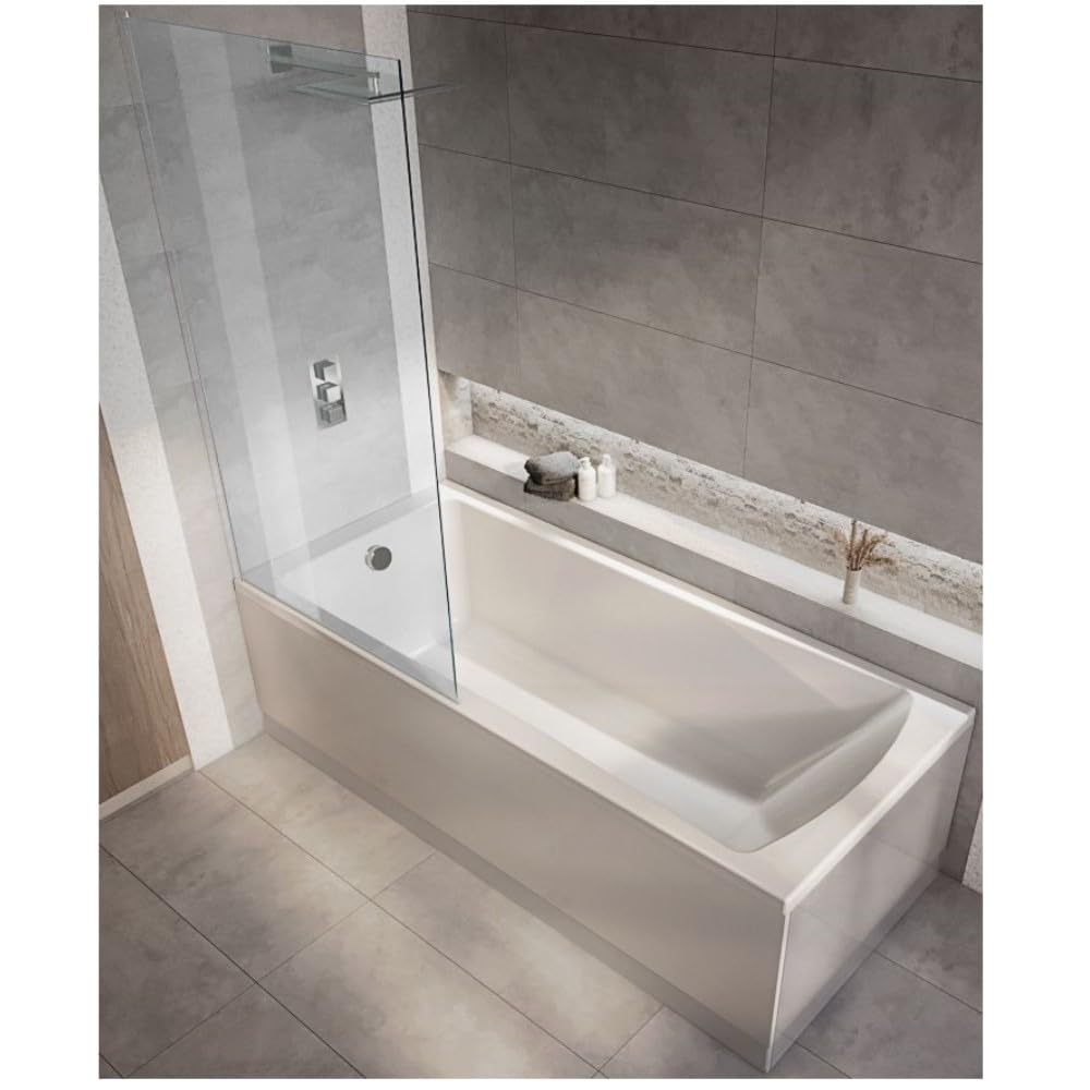 Milano Elswick White 1700mm x 700mm Single Ended Square Shower Bath Chrome Screen Side Panel