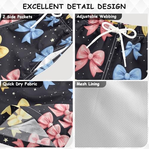 Pigsaly Boys Swim Trunks Cute Yellow Blue Pink Ribbon Bow Boys Board Shorts Swimsuit Swimwear Summer Bathing Suit S3