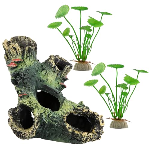ZGDEIWGF 1 cabeza de árbol, 2 plantas acuáticas artificiales, decoración de acuario, decoración del paisaje del acuario, decoración del hogar