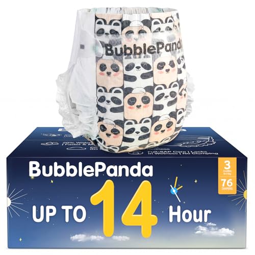 Image of BubblePanda Overnight Diapers Baby Diaper Nighttime Protection Size 3 | Diapers Nighttime Protection with Dual Absorbent Core, Wider Absorbent Zone, Leak Proof Soft Surface, Disposable (Count 76)