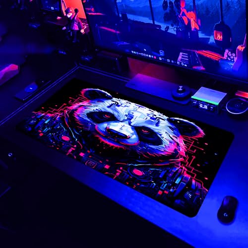 Jhdstore Blacklight Mouse Pad Panda Big Mousepad, XXL Extended Gaming Mouse Pad, Large Mousepad for Desk Rubber Base with Stitched Edges, Keyboard Mouse Mat for Work Game Office Home