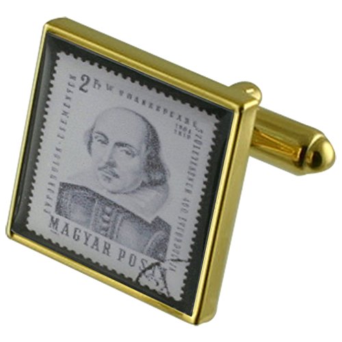 Gemelos de oro Shakespeare con sello grabado y estuche personalizado