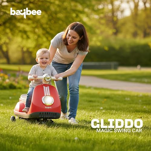 Image of Baybee Gliddo Baby Swing Car for Kids with LED Lights & Music | 360 Steering Twister Push Ride On with Wide Seat, Storage & Smooth Glide | Wiggle Magic Car for Boys & Girls Aged 3+ Years (Red)