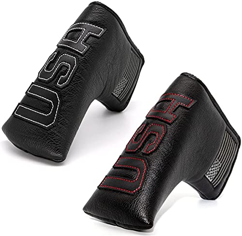 Golf Putter Cover Blade,Putter Covers Golf Club Head Covers Putter Headcover for Blade Leather Golf Putter Head Covers with Magnetic for Odyssey 2 Ball Scotty Cameron (Putter Cover (BK-RE))