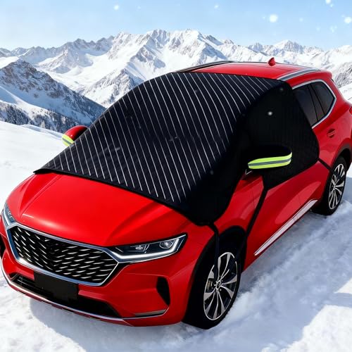 H-Quenby Car Windshield Snow Cover for Audi Q7 2019-2024, Frost Ice Windscreen Covers with Magnetic Edges, Layers Thickness Snow Protector Covers with Side Mirrors