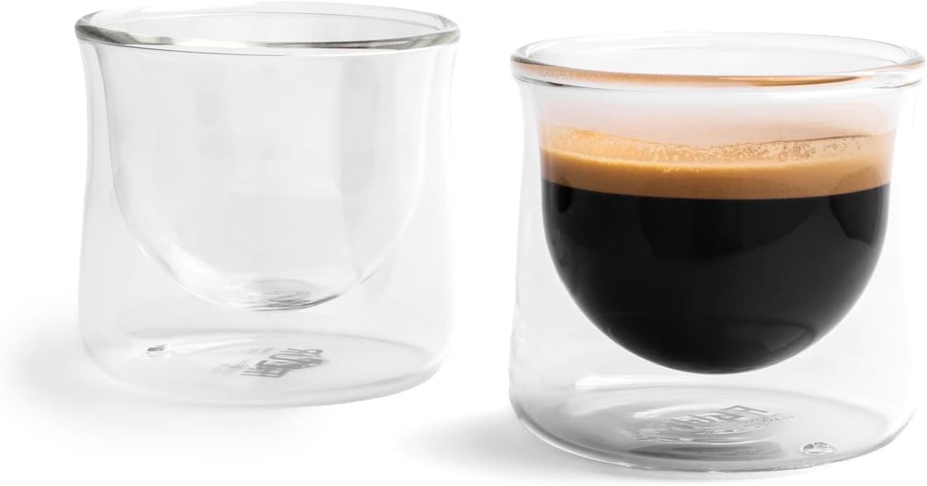 FLUR Espresso Glasses (Set of 2) – Perfect for Espresso, Macchiatos & Small Espresso Drinks – Double-Walled Borosilicate Glass – Handmade, Lightweight & Durable – 3oz (Clear)