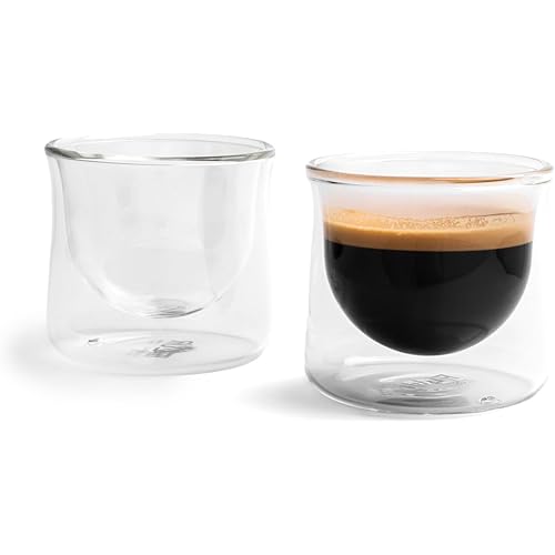 FLUR Espresso Glasses (Set of 2) – Perfect for Espresso, Macchiatos & Small Espresso Drinks – Double-Walled Borosilicate Glass – Handmade, Lightweight & Durable – 3oz (Clear)