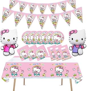 Hanjiejie 53 pcs Kitty Girls birthday party balloons, dinner plates, paper towels,banners, tablecloths,Gift bags,children'...