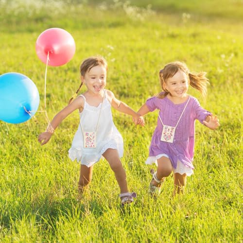 SUKARNE 6 Stück Stoffbeutel zum Bemalen für Kinder, 17×13cm Umhängegeldbeutel, Brustbeutel mit 6 Blatter Diamant-Aufkleber, DIY Beige Brustbeutel für Schule, Party, Geschenk