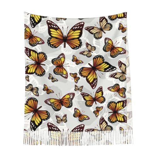 Monarch Butterfly Pattern Womens Scarf Cashmere Shawl Winter Warm Long Tassel Soft Scarf Luxurious Classic Scarves Shawls Wraps 28.3" × 77.6"3