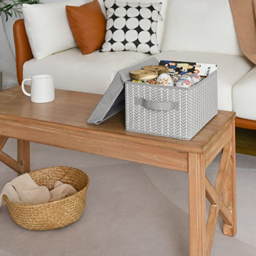 Granny Says Storage Bins Fabric, Shelf Baskets For Closet Organization, Stackable Boxes Storage Containers For Closet Wardrobe Cabinet Shelf Organizing, Gray/White, Medium, 3-Pack #TOP2