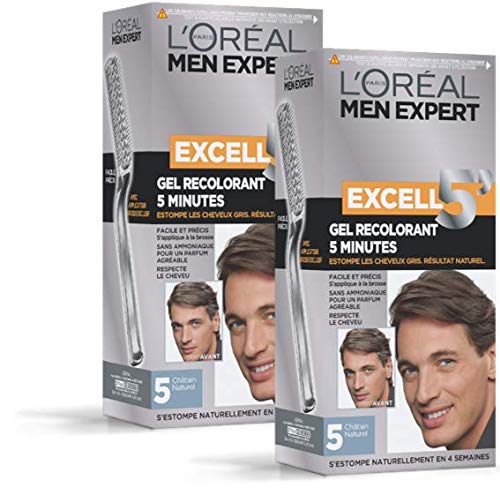 Loréal Paris Men Expert Excell 5 Teinture Coloration Homme Cheveux Blanc Ou Gris 5 Minutes Châtain Naturel Lot De 2
