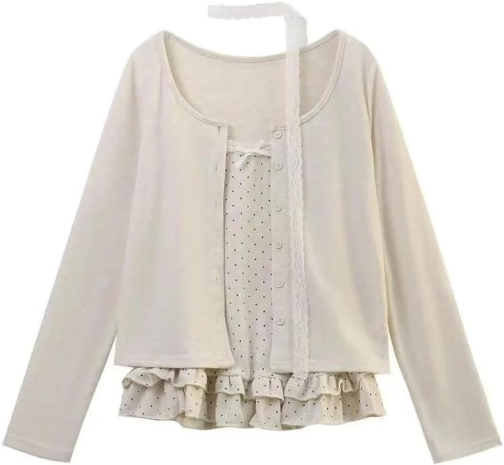 Women Coquette Ballet Core Top Set Vintage Long Sleeve Tee Korean Fashion