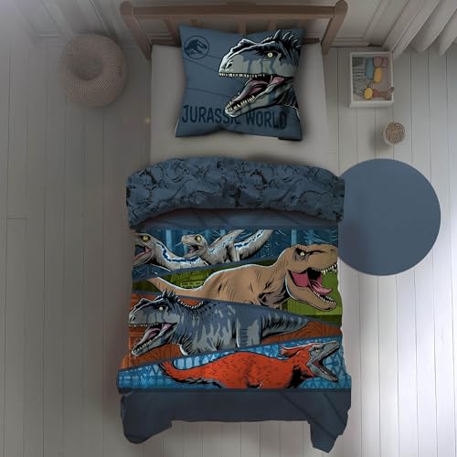 Familando Jurassic World Dino Bettwäsche Set 2-teilig - Decken- und Kissenbezug 135x200 80x80 cm - Kinderbettwäsche, Fleece, Reißverschluss - kuschelig weich, maschinenwaschbar, Öko-Tex Zertifiziert