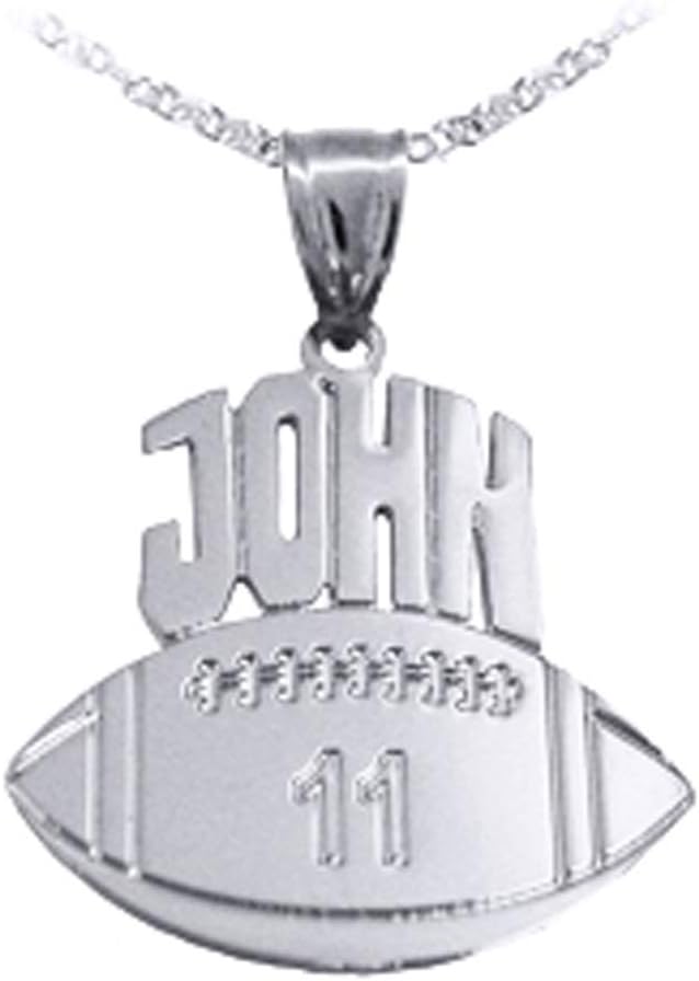 Football Sport Charm - Personalized Football - Custom Football Charm with Name and Number - Sterling Silver - Made in USA