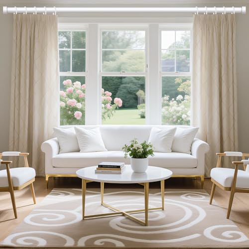 White Curtain Rods for Windows 72 to 144 Inch(6-12 Feet),1" Diameter Rods with Modern Style End Cap Finials,Size:36-144 Inch