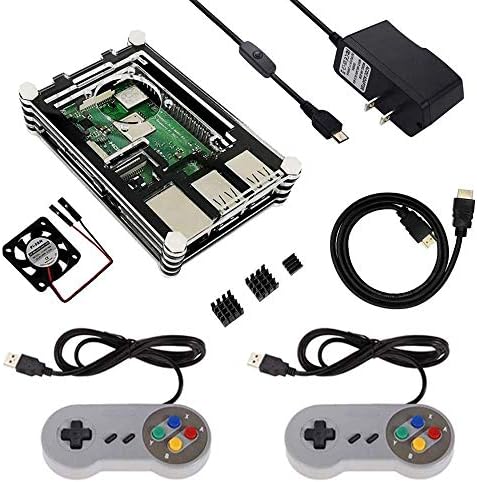 Etoput Retro Game Kit with Case USB Controller 5V2.5A Power Supply HeatSinks Fan HDMI Cable for Raspberry Pi 3B+/ Pi 3B/ Pi 2B