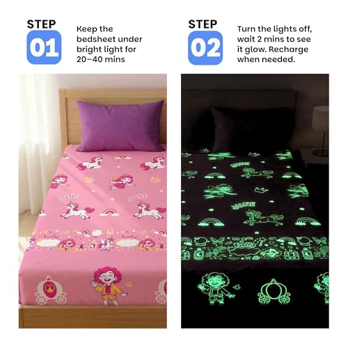 Image of Famyo Glow in The Dark Blanket & Fitted Bedsheet Combo for Kids | 0-15 Years, 200x152 cm Queen Size, Soft Flannel Fleece Throw, Soft 300 TC Cotton Bedsheets, Cozy & Warm All-Season Radium