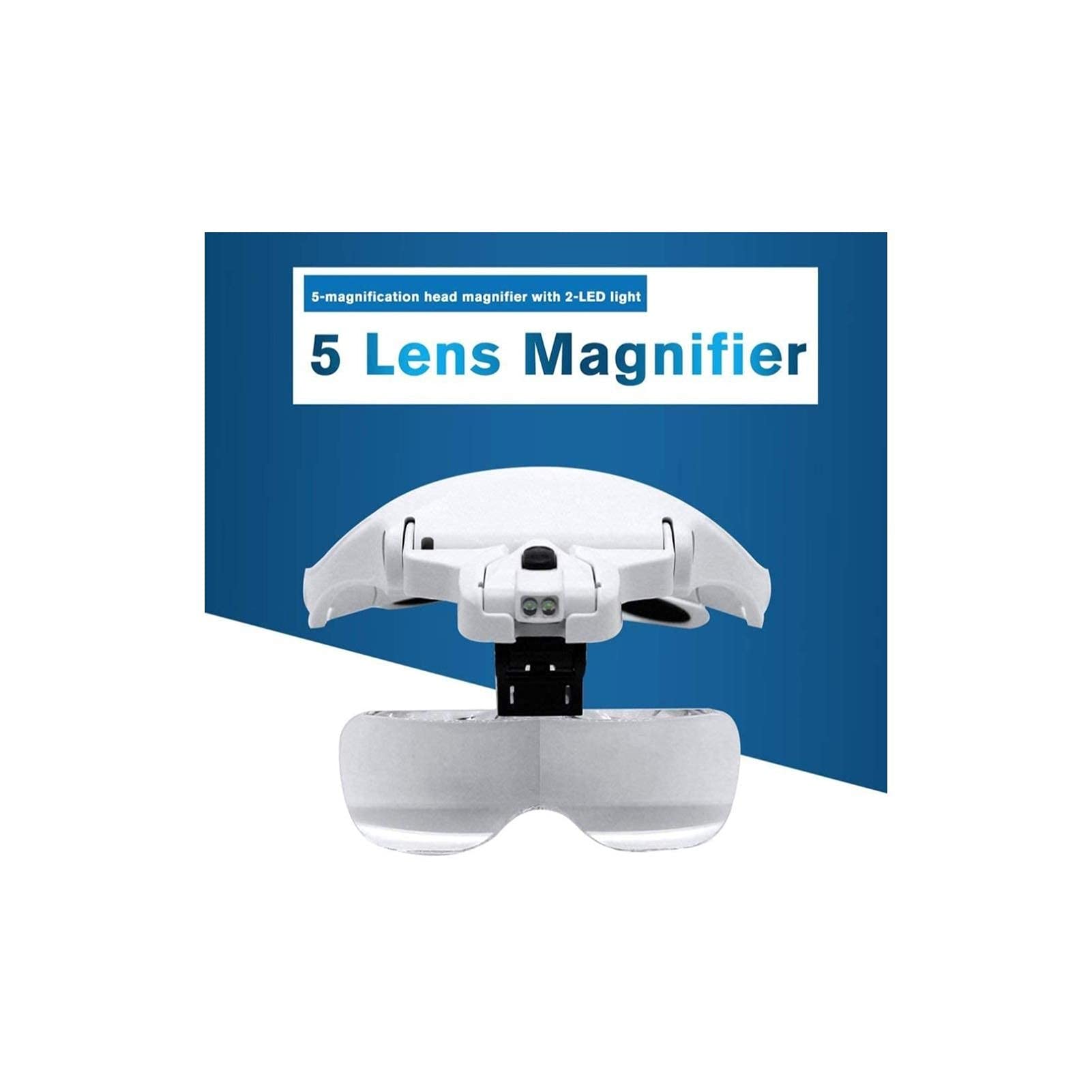 Kopfbandlupe, Beleuchtete Kopfbandlupe Mit Led-Beleuchtung, Verstellbare Kopfbandlupe Mit 5 Linsen Und Led-Licht Für Wimpernverlängerungen