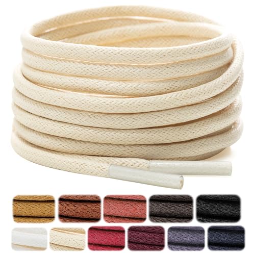 Stepace Cordones Redondos Encerados [2 pares] Cordones Duraderos para Zapatos de Vestir y de Diario, Longitud 66-135cm Beige-76