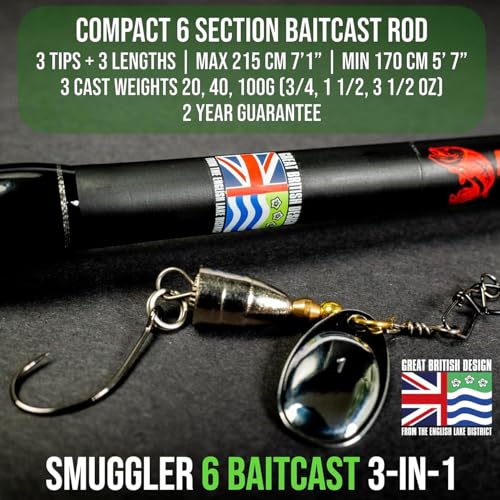 Rigged and Ready Smuggler 6 Baitcast Travel Fishing Rod + Case with 3 Tips - image 3