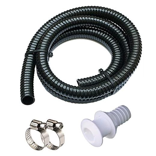 Maxzone Bilge Pump Installation Kit Bilge Pump Hose 1-1/8-Inch Dia Plumbing Kit | 6 FT Premium Quality Kink-free Flexible PVC Hose | Includes 2 Hose Clamps and Thru-Hull Fitting