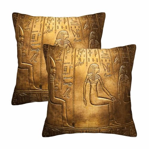 Orythyra Egyptian Hieroglyphics 18 x 18 Throw Pillow Covers Ancient Golden Art Symbol Civilization Set of 2 Pillow Cases Protectors Outdoor Pillowcases Square Decorative for Home Couch Sofa Bed Car