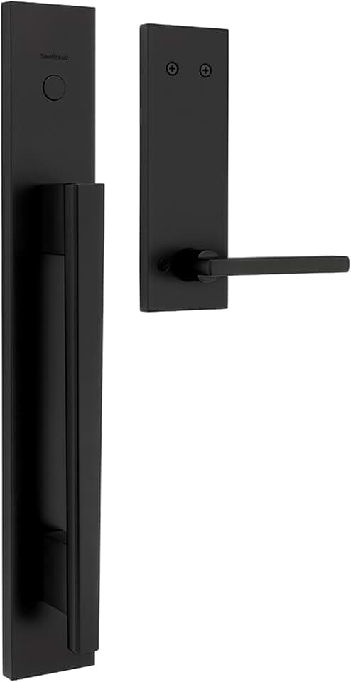 Kwikset Caerus Front Door Lock Handle and Deadbolt Set, Entry Handleset Exterior with Interior Reversible Lever, Matte Black, Dummy Deadbolt Double Door Security, with Microban Protection