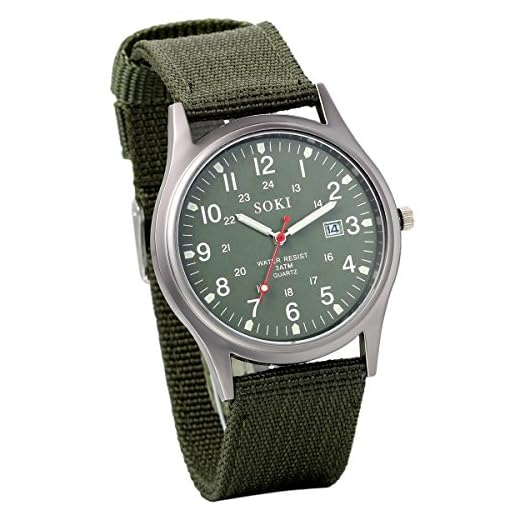 Avaner Reloj de Hombre Correa de Nylon Reloj Militar Deportivo, Verde Reloj de Piloto Ligero Reloj de Cuarzo Japonés, Reloj con Calendario, Luminoso, Reloj de Negocio Causal, Regalo Navidad
