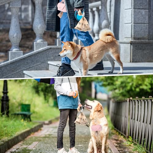Image of Affrolling 5 Pcs Leather Dog Poop Bag Holder Christmas Include 45 Scented Poop Bags Dispenser Cute for Travel Walking Dog Park and Outdoor Use(Pink)