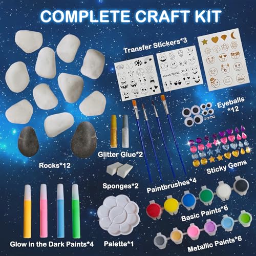 Image of KIDS KING Glow in Dark Rock Painting Kit, Art Craft Kit for Kids Age 6-12