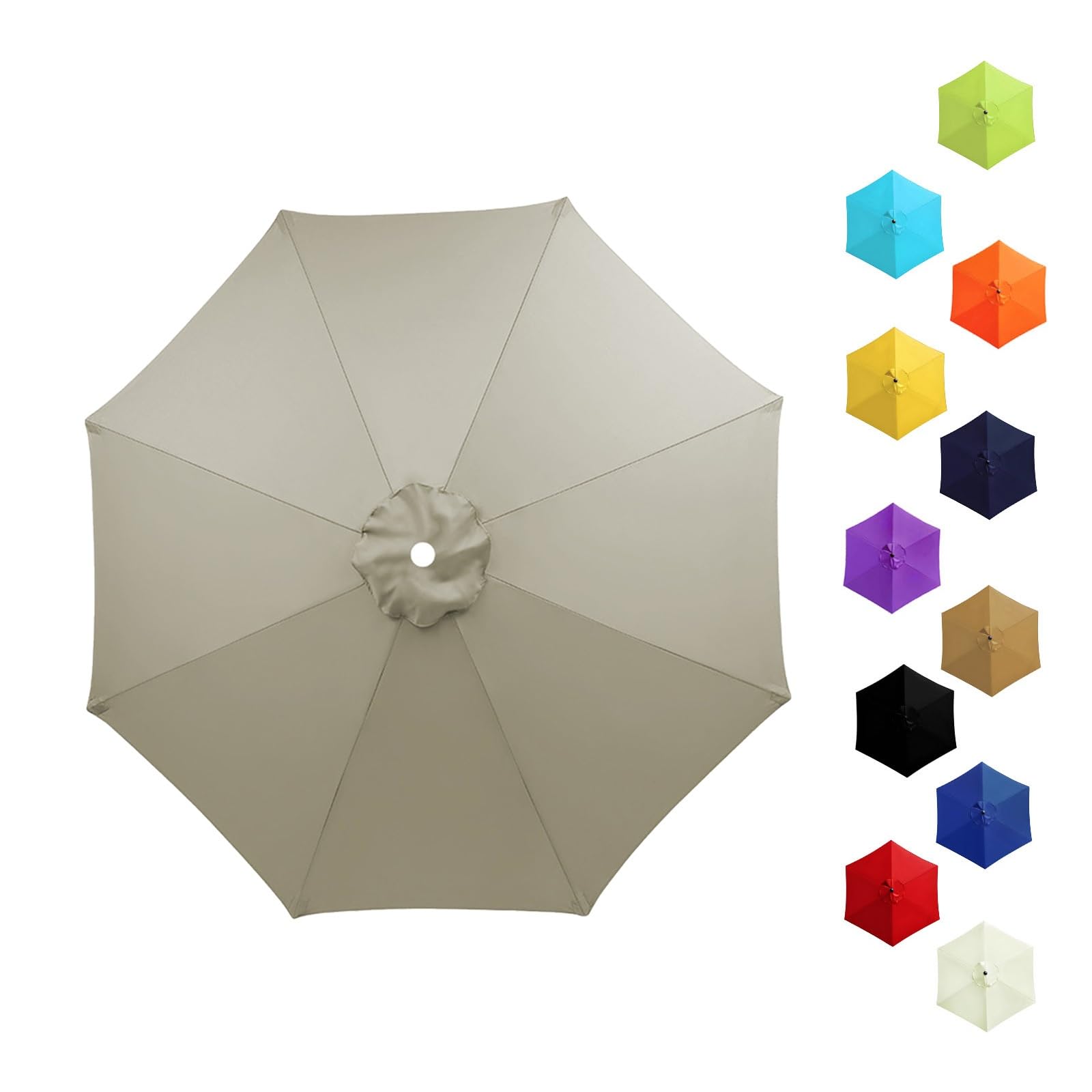 Garden Replacement Parasol Canopy 6/8 Ribs, 2.0m 2.15m 2.30m 2.5m 2.7m 3.0m 3.5m Anti-UV Patio Umbrella Replacement Canvas, Waterproof Parasol Fabric Cover for Market(Top color,2.7m/6 Arms)
