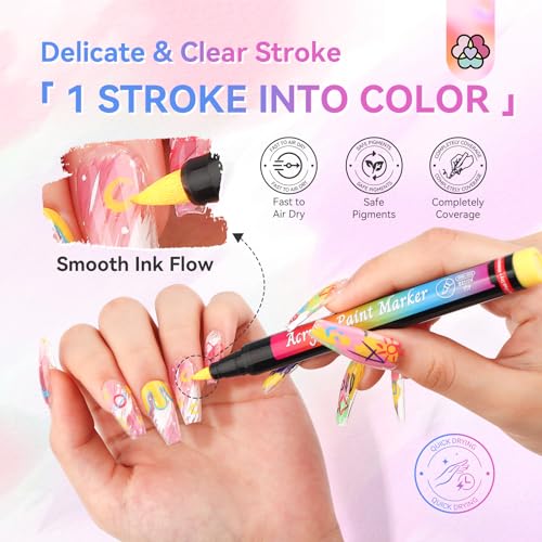 Image of SAVILAND Nail Art Pens Set: 12 Colors Quick Drying Acrylic Paint Markers 3D Nail Polish Pens for Nail Art Color-fast Nail Point Dotting Drawing Painting Liner Pens Nail Art Design Tools Kit Home DIY