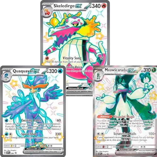 Cartes Pokémon Jumbo Meowscarada EX, Quaquaval et Skeledirge EX, 3 initiales des derniers développements, rouge écarlate et violet, promo XXL