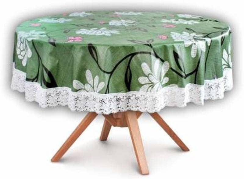Center & Dining Table Cover Green Color Flower Printed Table Cloth with White Lace - Waterpoof & Dustproof Round Shape Table Cloth (60" Round)-Table Cloth Green 14-image-39