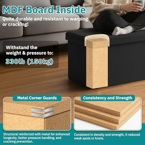 Snuvid 35インチ ストレージオットマン 寝室用 ブラック [5]