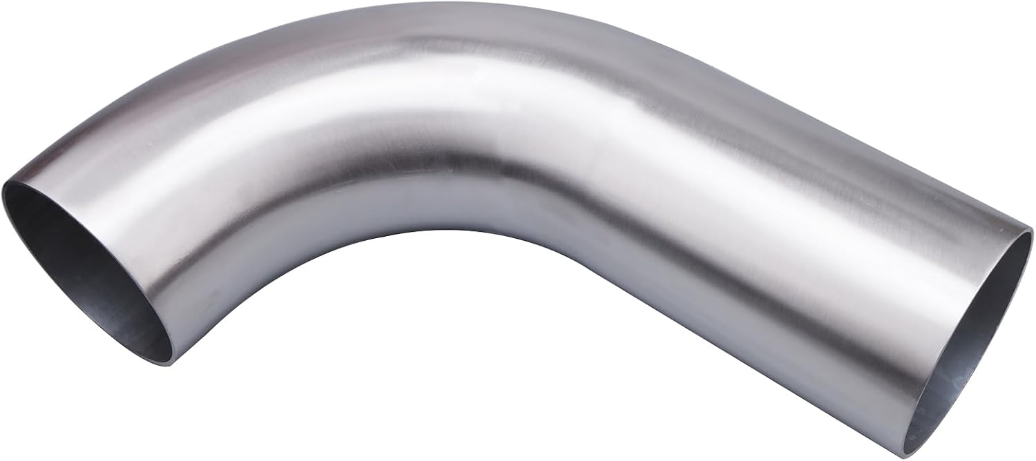 AC PERFORMANCE 4" OD 90 Degree Aluminum Elbow Air Intake Pipe Tube with 10" Leg with Full 304 Stainless Steel 4" T-Bolt Hose Clamp (Pack of 2)